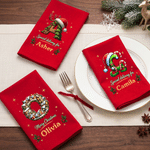 Personalized Christmas Theme Cute Snowman Elf Initial 100% Cotton Red Napkin with Name Table Decor Christmas Gift for Family Friends