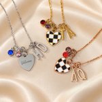 Personalised Birthstone Unique Heart Checkered Flag Racing Necklace with Initial Dainty Jewellery Car Race Birthday Gift for Women Racers Racing Lovers