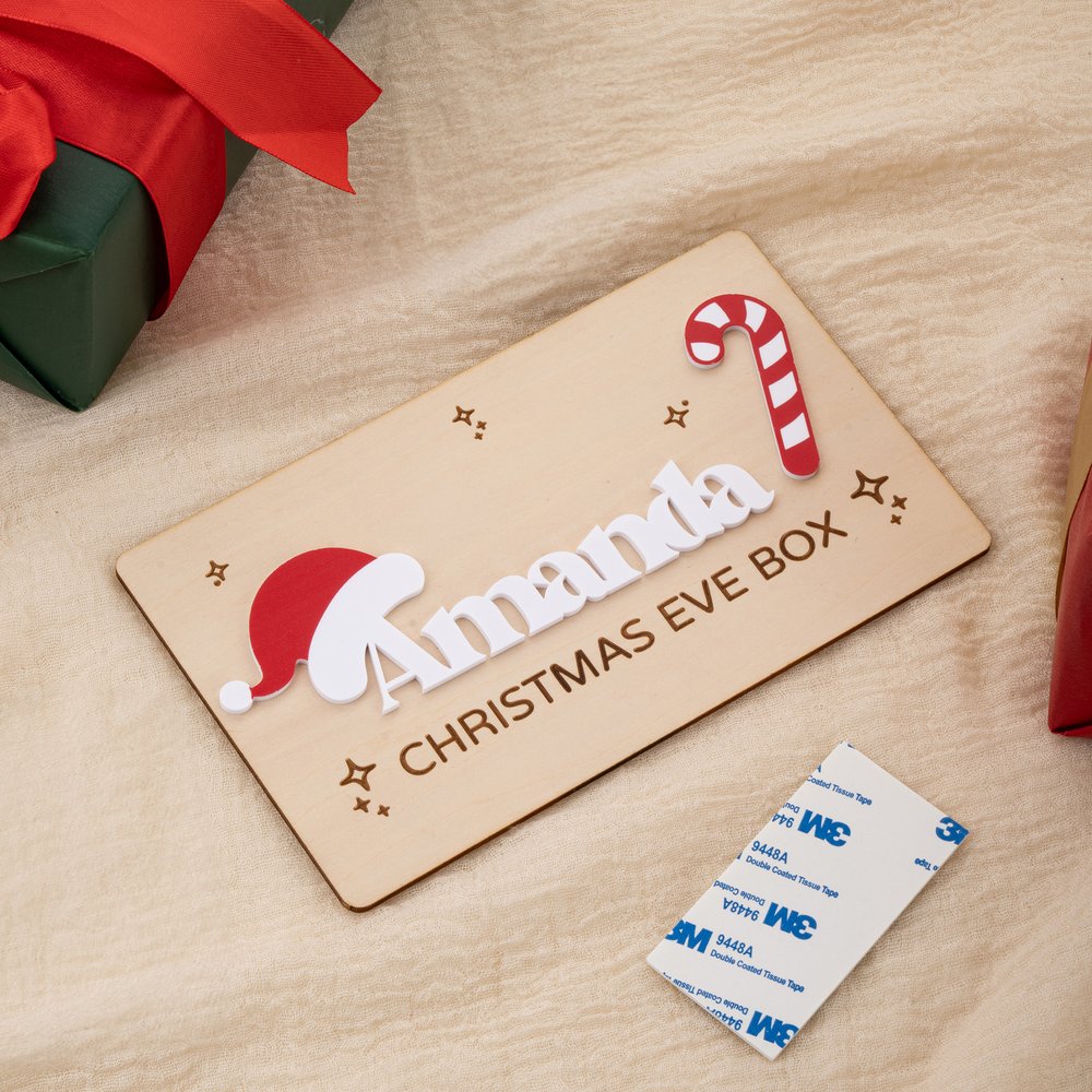 Personalisiertes Weihnachts-Etikett für Weihnachtsschachteln mit Weihnachtsmannmütze und Zuckerstange, mit Namen und Text – Weihnachtsgeschenk für Kinder und die Familie 4