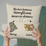 Personalized Long Distance Two States State Flowers Soft Throw Pillow Cover with Title & Name Home Decor Christmas Anniversary Gift for Besties Family