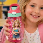 Personalized 3D-Style Design Cartoon Photo 16 oz Kid Water Bottle with Name and Silicone Straw Back to School Birthday Gift for Boys Girls 3