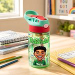 Personalized Comic Style Photo Word Cloud 16 oz Kid Water Bottle with Name Back to School Birthday Gift for Boys Girls
