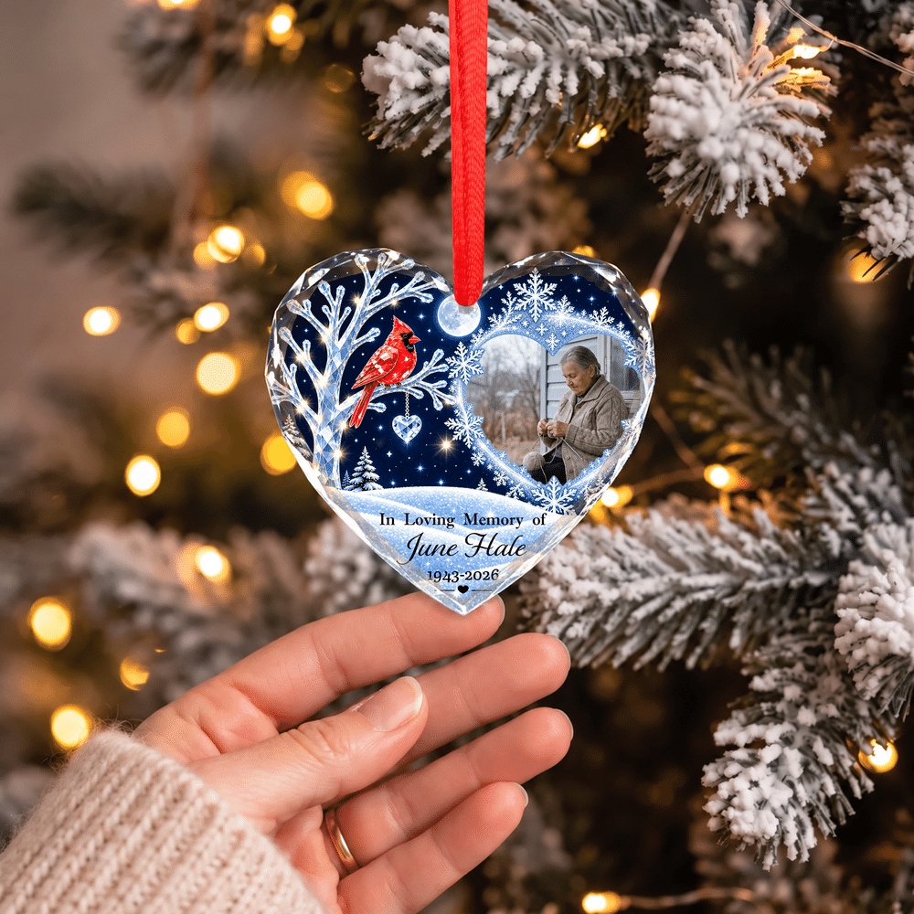 Personalized Winter Night Cardinal Snowflake Glass Acrylic Ornament with Name and Year Christmas Memorial Gift for Family 4