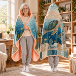 Personalised Mum Sea Turtle and 1-10 Baby Sea Turtles Soft Quilted-Look Hooded Blanket with Title and Name Birthday Gift for Family Mum Gran