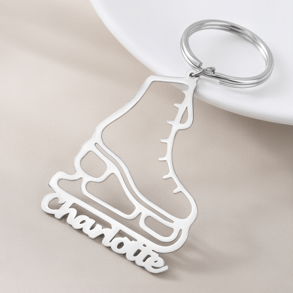 Portachiavi personalizzato in acciaio inossidabile con design a pattino a rotelle svuotato e nome inciso – Regalo di compleanno per uso quotidiano per pattinatori artistici 4