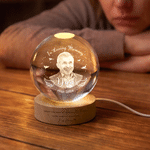 Personalised Angel Wing Photo Crystal Ball LED Night Light with Name Text and Wooden Base Daily Use Memorial SympathyGift for Family Mum Dad