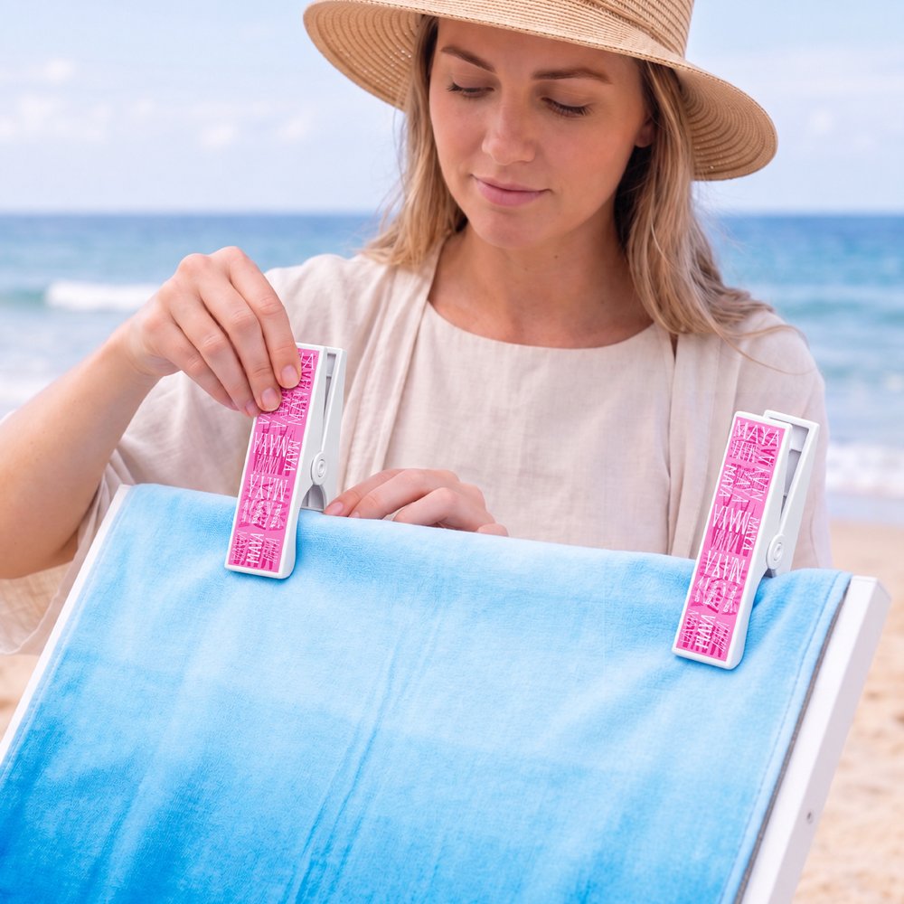Personalized Multicolour Name Cloud Beach Towel Clips Set of 2 Vacation Birthday Gift for Family Kid 7