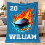 Personalized Flaming Basketball Hockey Sports Ball Design Soft Throw Blanket with Name and Number Birthday Match Day Gift for Team Ball Games Lovers