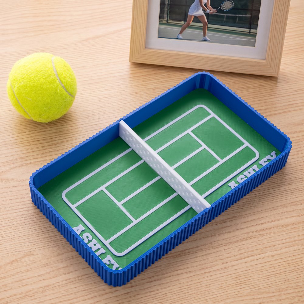 Personalized 3D Printed Mini Tennis Court Design Catchall Snap Tray with Name Desktop Storage Organizer Birthday Gift for Tennis Players Lovers 3