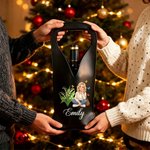 Sac de protection pour bouteille de vin en cuir PU personnalisé, orné d'un personnage de dessin animé et d'une fleur symbolisant le mois de naissance, avec prénom : cadeau d'anniversaire ou de mariage pour les amateurs de vin