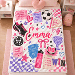 Personalised Soccer Sport Theme Soft Throw Blanket with Name and Number Game Day Birthday Christmas Gift for Soccer Player Boy Girl