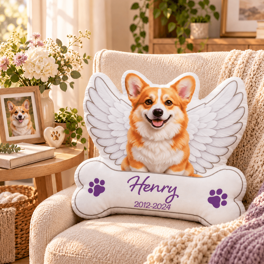 Personalised Cute Pet Photo Angel Wing Soft Cushion with Name and Date Home Decor Pet Loss Memorial Sympathy Gift for Pet Owners 5