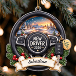 Personalised Steering Wheel Pettern Design Acrylic Ornament with Name and Year Home Decor Drive Safe Christmas Gift for Car Owners