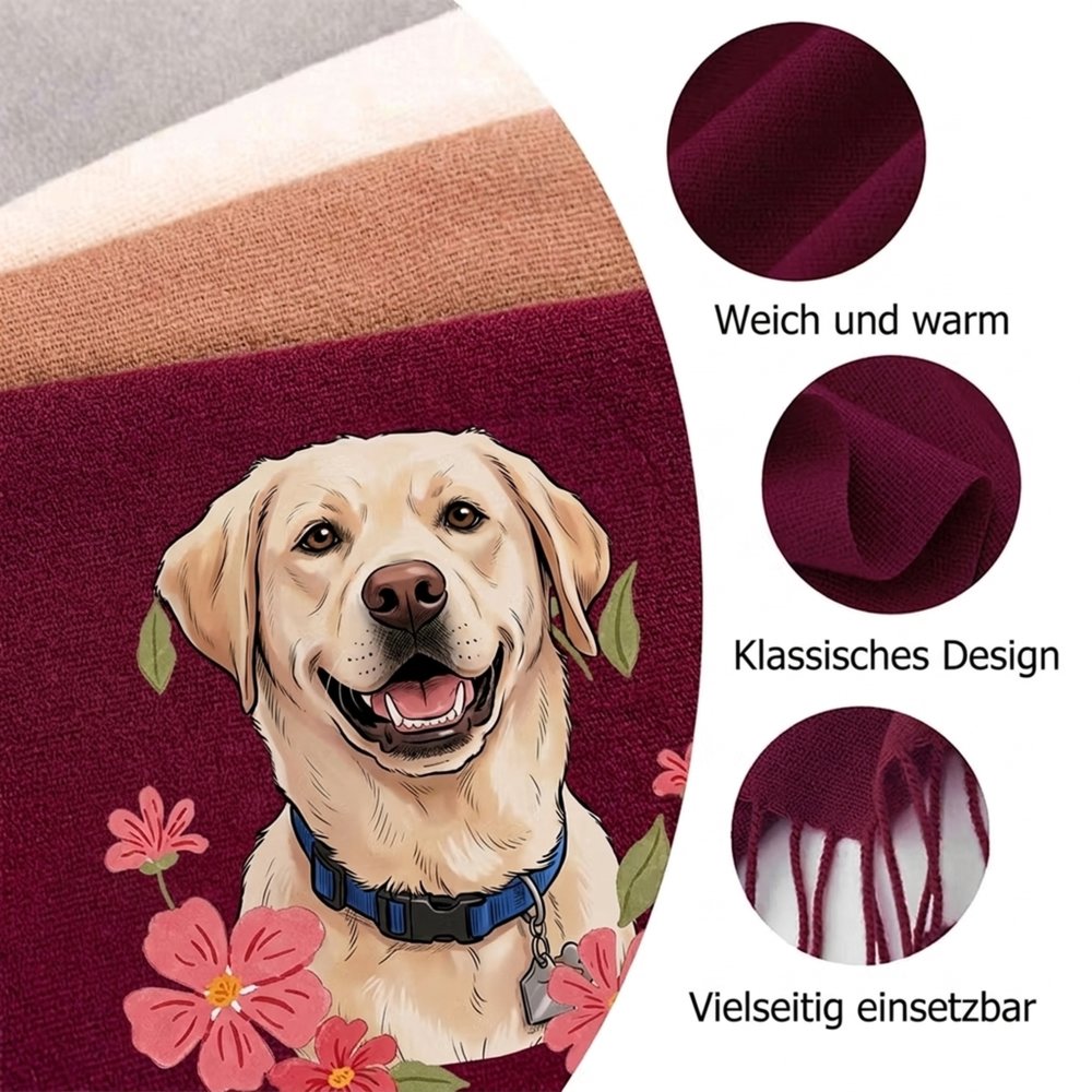 Personalisierter Winterschal im floralen Aquarell-Design | mit Haustier-Foto & Namen | Weicher Damenschal | Geschenk für Hunde- & Katzenbesitzer 7