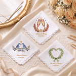 Personalised Romantic Floral Wine Glass Pattern 100% Cotton Wedding Handkerchief with Name and Date Anniversary Wedding Gift for Newlyweds