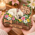 Decorazione in legno a strati con foto personalizzata dell'animale addormentato, con nome e anno: regalo commemorativo di cordoglio per la perdita di un animale domestico, dedicato ai proprietari e agli amanti di cani e gatti