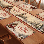 Personalized Merry Christmas Santa Snowman Bell Table Runner Placemats Set with Name Dining Table Decor Christmas Holiday Gift for  Family Friends