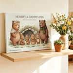 Personalised Bear Family Art Poster Framed Frameless Canvas Painting with Name and Title Home Decor Christmas Day Gift for Grandmother Family