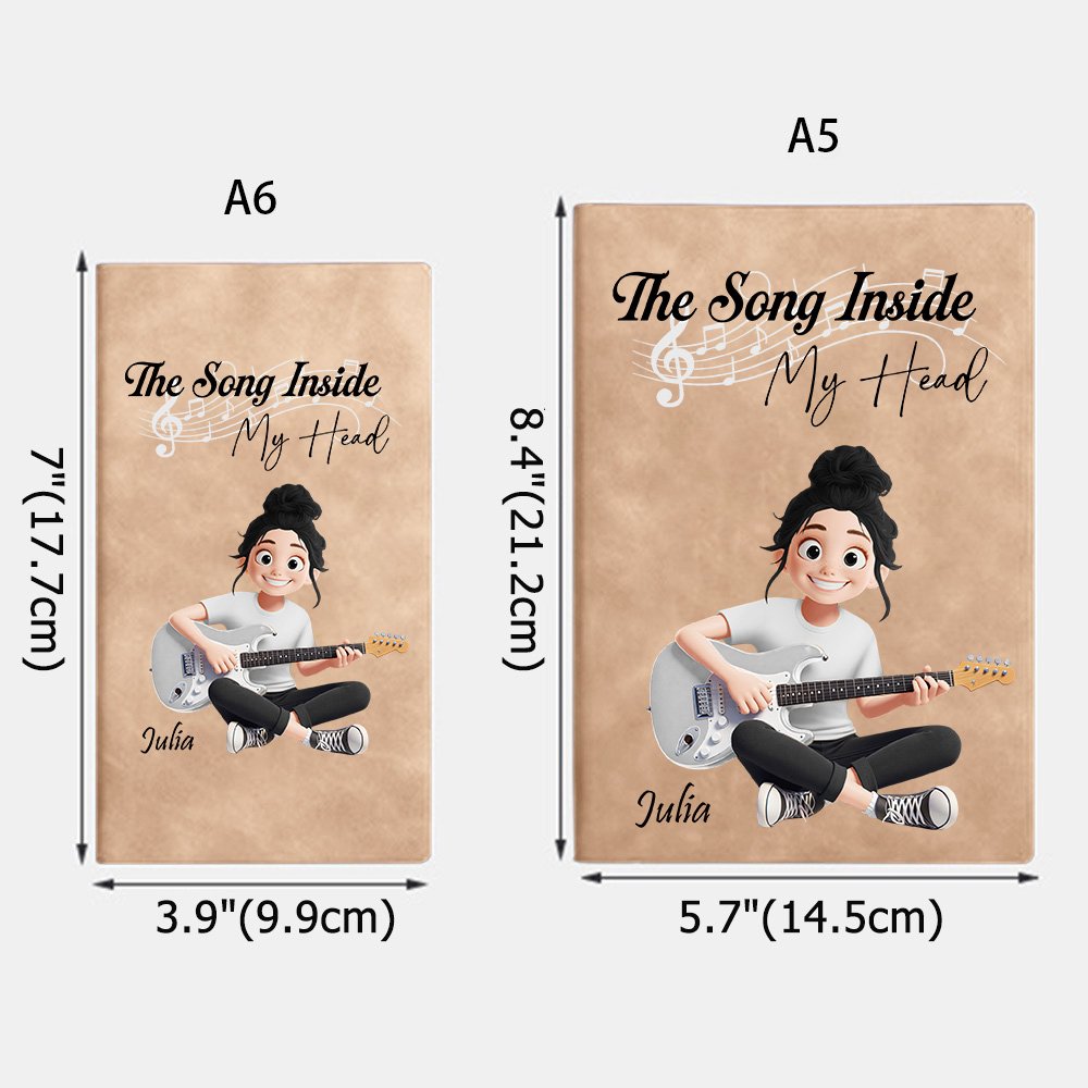 Personalised The Song Inside My Heart Guitar Cartoon Character A5 A6 Notebook with Name Birthday Music Festival Gift for Music Lover Musician Reader 8