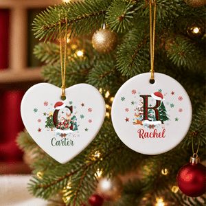 Personalized Santa Hat Initial Ceramic Ornament with Name Home Decor Christmas Gift for Family Kids