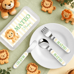 Personalised Cute Animal Name Fork Spoon Knife 3 Pcs Cutlery Set with Surname and Case Back to School Birthday Gift for Boys Girls