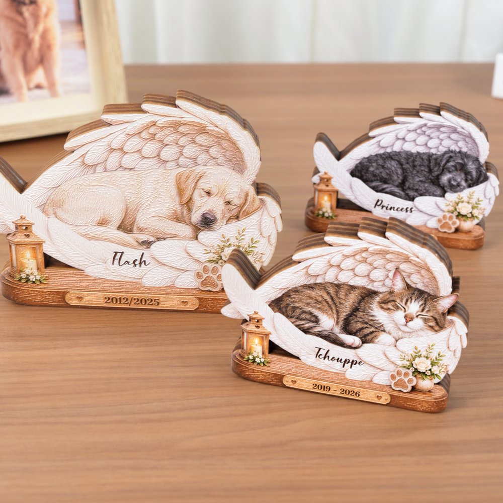 Personalized Angel Wings Paw Print Floral Pet Photo Wooden Plaque with Name and Date Home Decor Memorial Sympathy Gift for Pet Lovers Owners 3