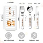 Personalised Cute Animal Name Fork Spoon Knife 3 Pcs Cutlery Set with Surname and Case Back to School Birthday Gift for Boys Girls