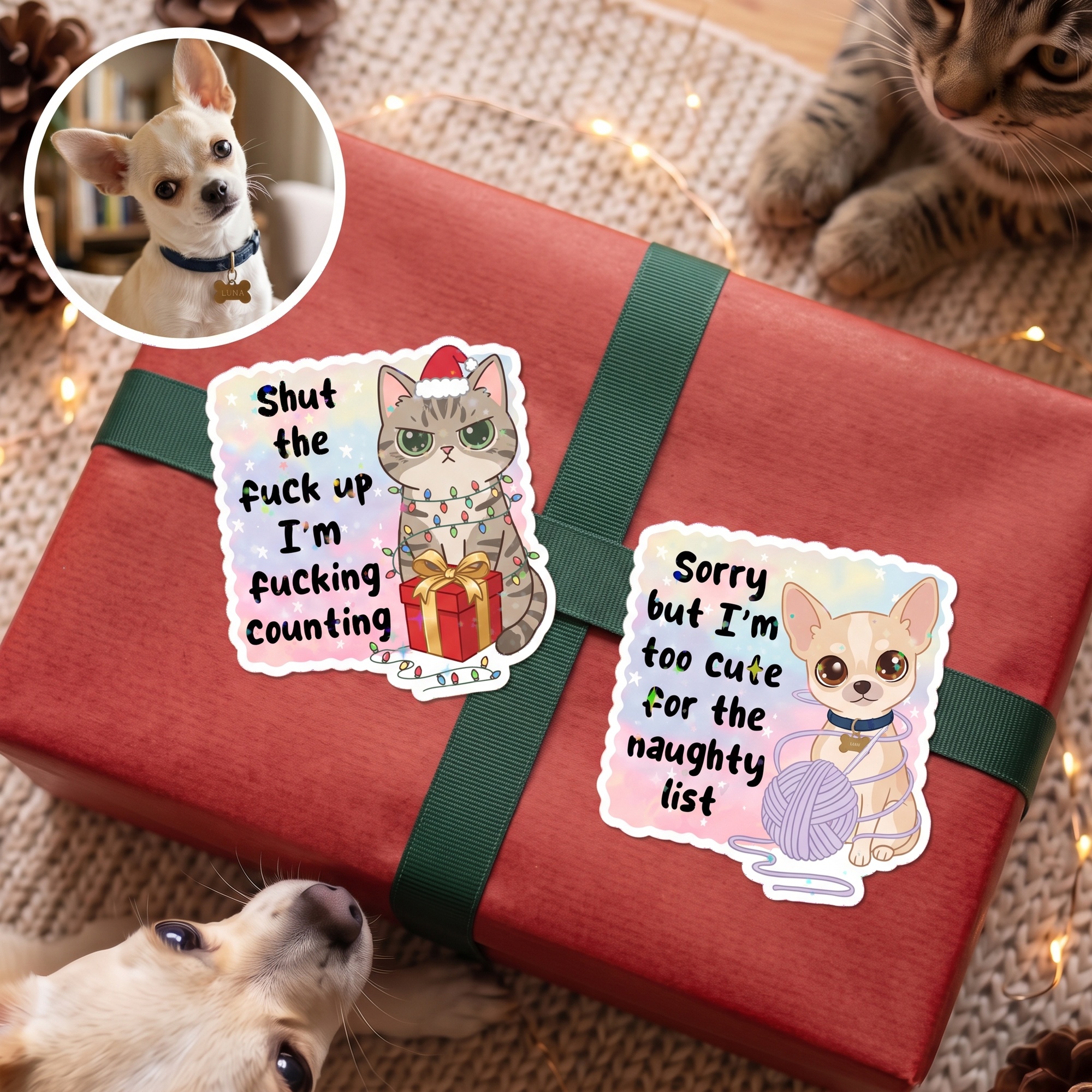 Individuell gestaltete, niedliche, wasserfeste Aufkleber mit Haustierfotos und Text – für den täglichen Gebrauch, als Geschenk oder Dekoration, Weihnachtsgeschenk für Tierliebhaber und Eltern