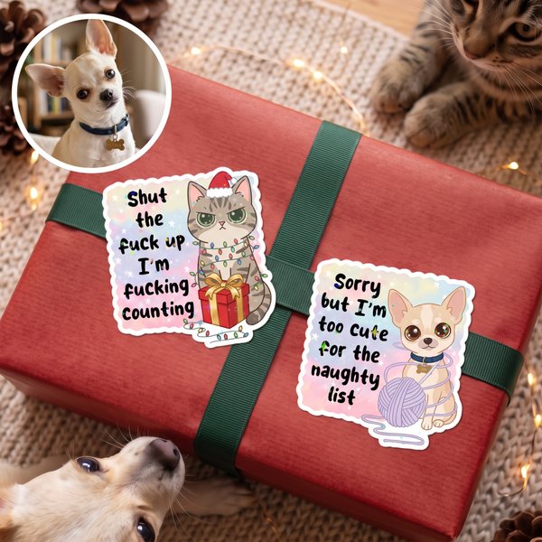 Personalized Cute Pet Photo Waterproof Stickers with Text Daily Use Gift Decoration Christmas Gift for Pet Lovers Parents