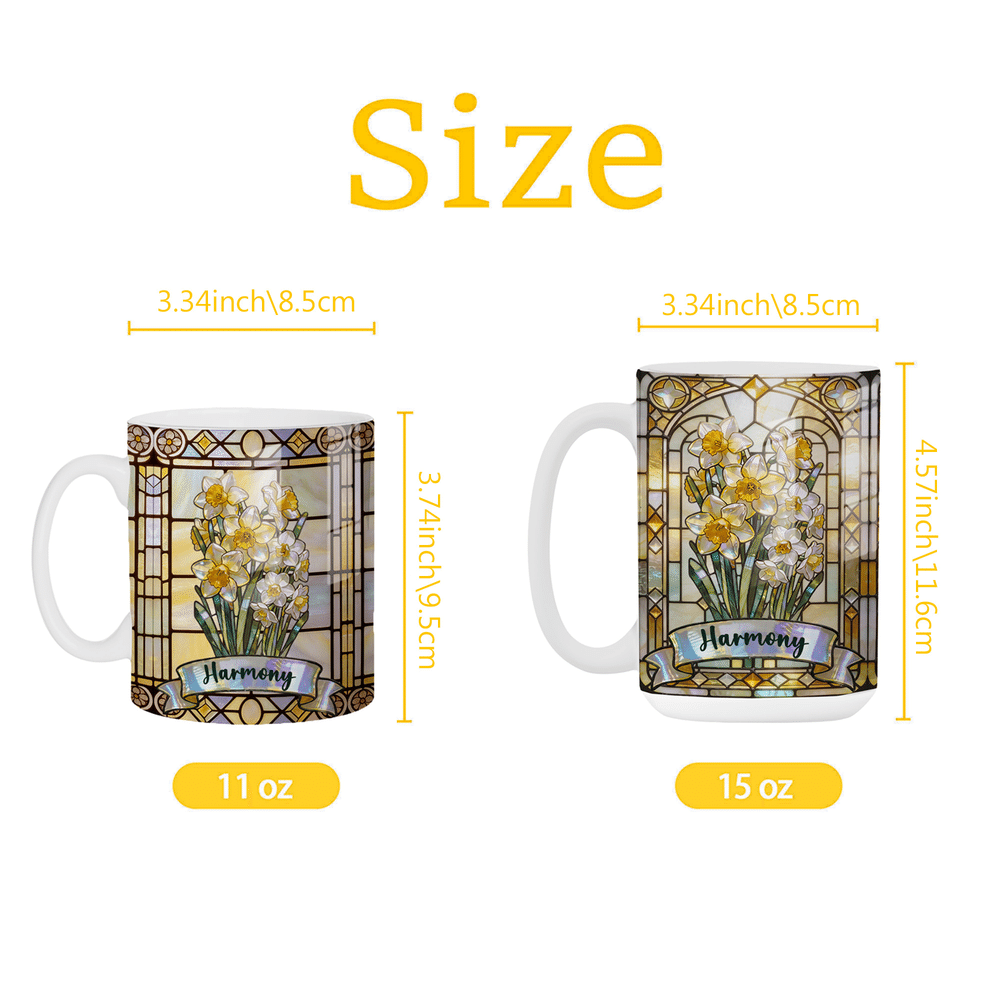 Personalised Stained Glass Birth Month Flower Mug with Coaster with Name Birthdays, Anniversaries Mother's Day Gift for Her 7