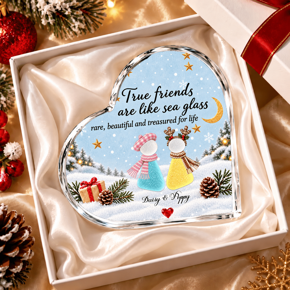 Personalised True Friends Are Like Sea Glass Shape Acrylic Plaque with Names Desk Decor Christmas Gift for Besties Friends 8