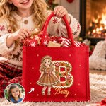 Personalized Cartoon Christmas Style 3D Character Photo Burlap Tote Bags with Name Christmas Eve Gift for Kids Girls Boys 2