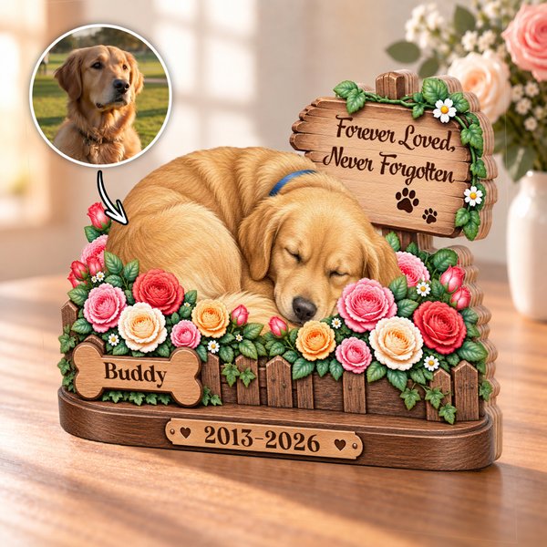 Personalisierte Haustier Gedenktafel aus Echtholz | mit Namen & Datum | Tischdeko in 3D-Optik | Beileidsgeschenk für Hundebesitzer & Katzenfreunde