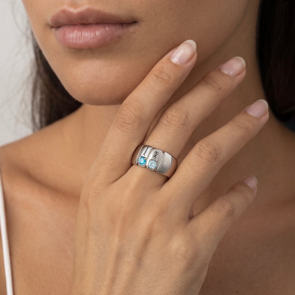 Personalised 1-6 Family Birthstones Sterling Silver Ring with Engraved Names Dainty Jewellery Birthday Christmas Gift for Family 5