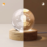 Personalised Angel Wing Photo Crystal Ball LED Night Light with Name Text and Wooden Base Daily Use Memorial SympathyGift for Family Mum Dad