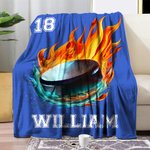 Personalized Flaming Basketball Hockey Sports Ball Design Soft Throw Blanket with Name and Number Birthday Match Day Gift for Team Ball Games Lovers