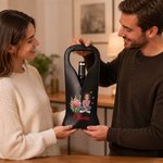 Sac de protection pour bouteille de vin en cuir PU personnalisé, orné d'un personnage de dessin animé et d'une fleur symbolisant le mois de naissance, avec prénom : cadeau d'anniversaire ou de mariage pour les amateurs de vin