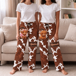 Pantalones de pijama suaves personalizados con diseño de vaca de las Highlands y nombre: regalo de cumpleaños o Navidad para el día a día, ideal para los amantes de las vacas de la familia 2