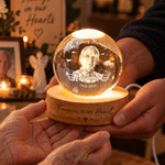 Personalised Angel Wing Photo Crystal Ball LED Night Light with Name Text and Wooden Base Daily Use Memorial SympathyGift for Family Mum Dad