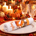 Servilleta personalizada de algodón 100 % con motivos de hojas, calabazas, un chef y un pavo pequeño, con inicial y nombre; regalo para el Día de Acción de Gracias o un cumpleaños, ideal para familiares y amigos 6