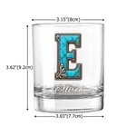 Personalized Turquoise Silver Scrollwork Style Initial 10 oz Whiskey Glass with Name Anniversary Birthday Gift for Cowboy Cowgirl 8