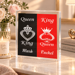 Personalised King Queen Double Heart Square Acrylic Plaque with Name Anniversary Wedding Gift for Couple