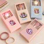 Personalized Cute Birth Flower Unicorn Makeup Brush  with Name Case Birthday Christmas Gift for Girls Young Females