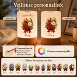 Veilleuse tactile personnalisée avec nom et bouquet fleur de naissance - Cadeau de fête Noël pour la famille