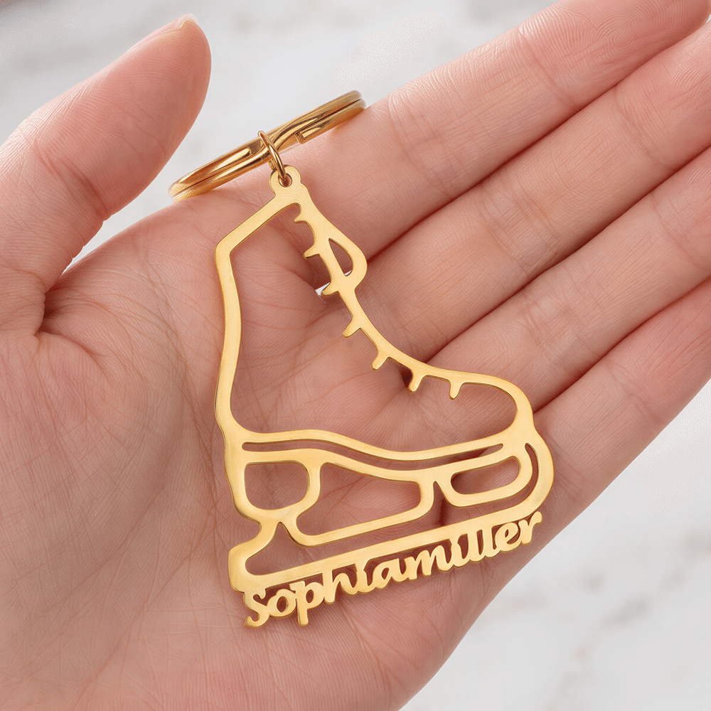 Portachiavi personalizzato in acciaio inossidabile con design a pattino a rotelle svuotato e nome inciso – Regalo di compleanno per uso quotidiano per pattinatori artistici 5