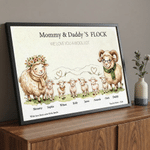 Personalized Watercolor Goat Family Canvas Poster Framed Painting with 1-10 Names and Year Wall Decor Birthday Mother's Day Gift for Grandparents