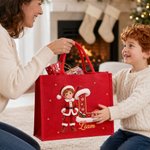 Personalized Cartoon Christmas Style 3D Character Photo Burlap Tote Bags with Name Christmas Eve Gift for Kids Girls Boys 4
