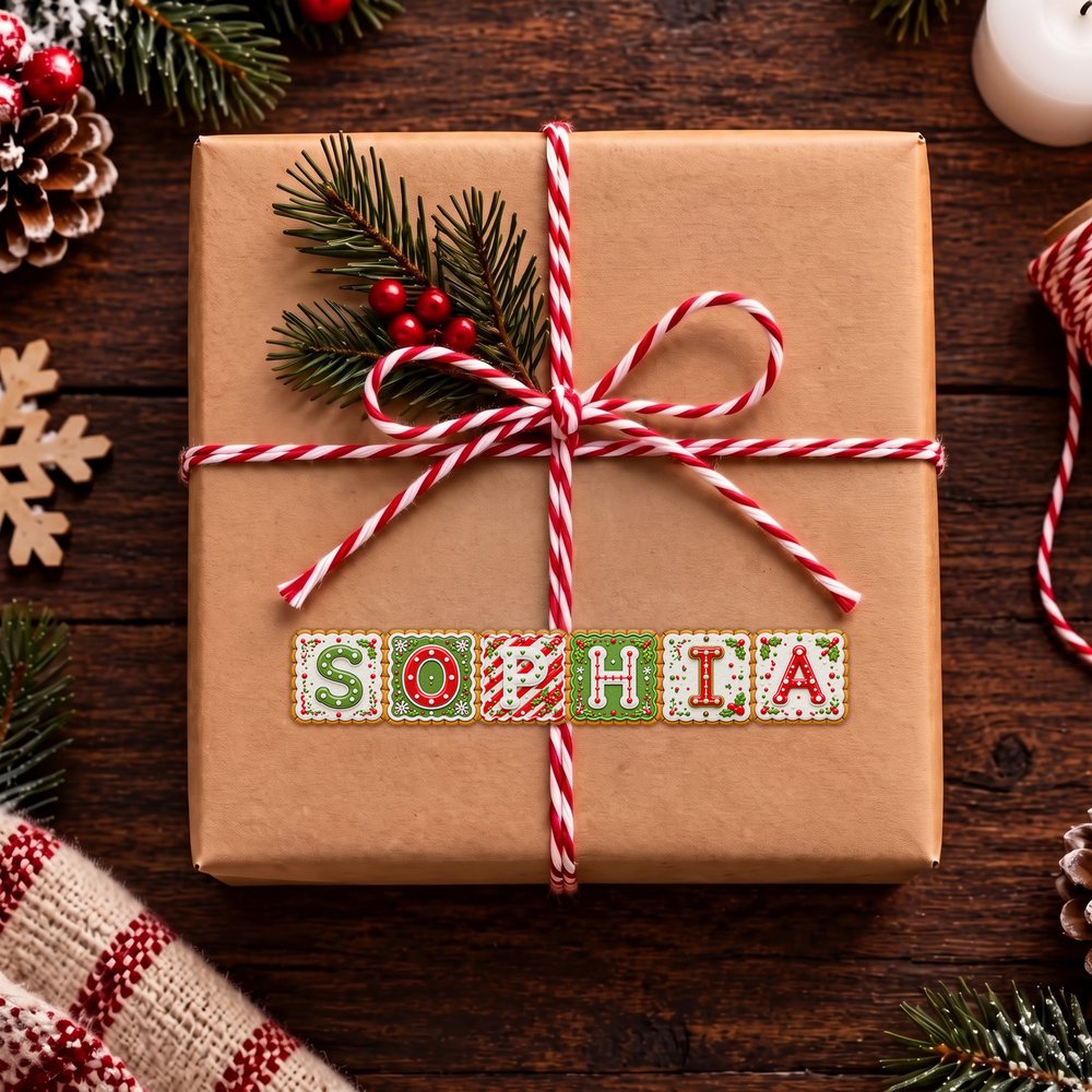 Personalised Christmas Theme Gingerbread Name Waterproof Sticker Labels Christmas Decor Party Favors for Family Friends 8