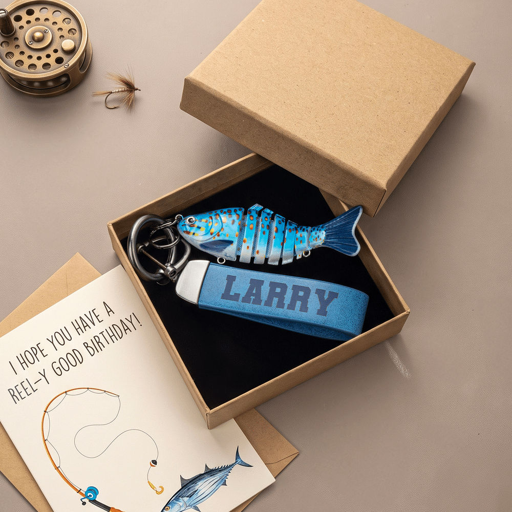 Personalized Fishing Lure PU Leather Keychain with Engraved Text Daily Use Birthday Retirement Office Gift for Father Fishing Enthusiast 6
