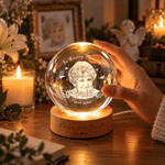 Personalised Angel Wing Photo Crystal Ball LED Night Light with Name Text and Wooden Base Daily Use Memorial SympathyGift for Family Mum Dad
